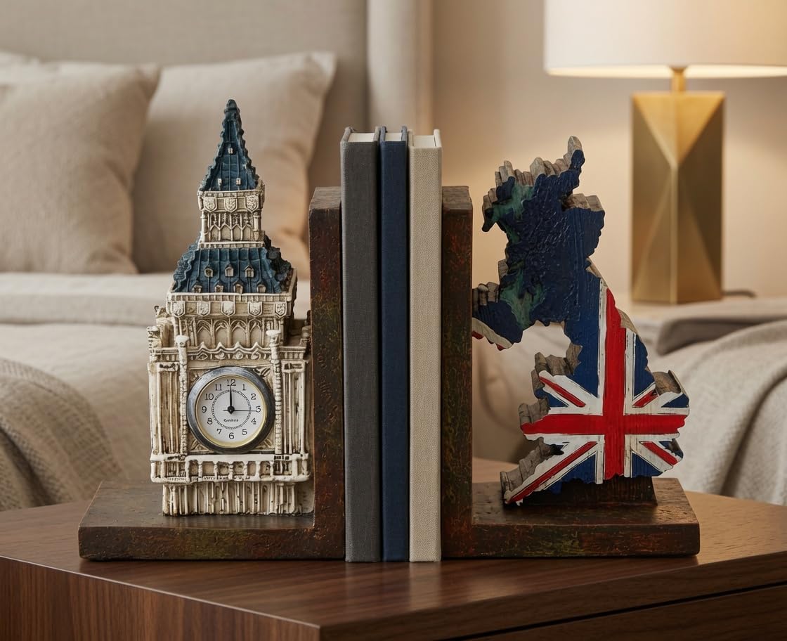 Big Ben Bookends / London Clock Tower UK Flag Decorative Book Ends