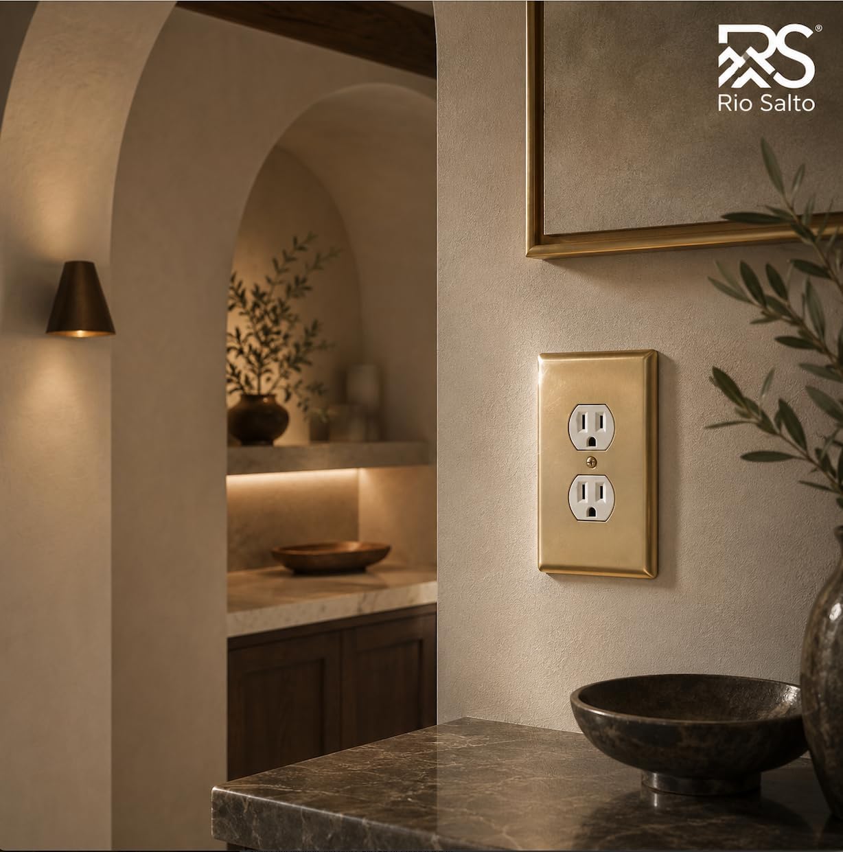 Rio Salto BRASS Decorative Brushed Brass Gold Outlet Covers Duplex Outlet Cover Receptacle Wall Plate 4 Pack Premium