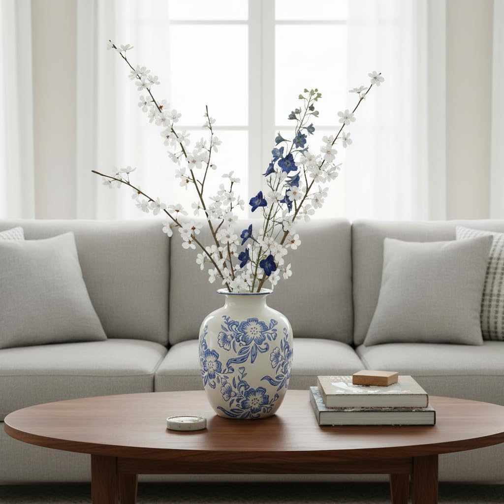 Night Stand / Chinoiserie Vase / Blue and White / 7 Inch