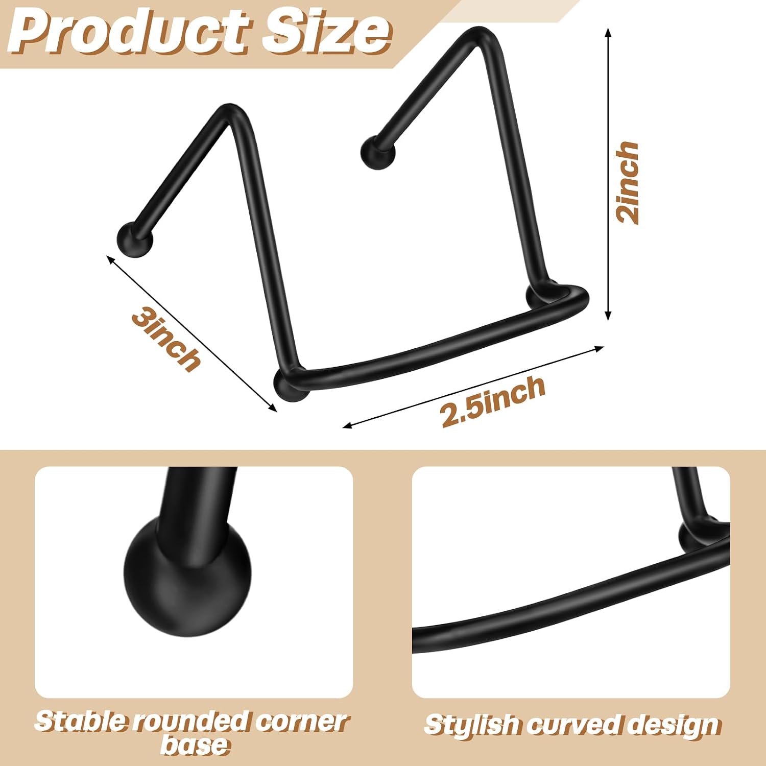Small Plate Holder Display Stands Mini Metal Frame Stand for Picture / 2 Inch / Black / Set of 4