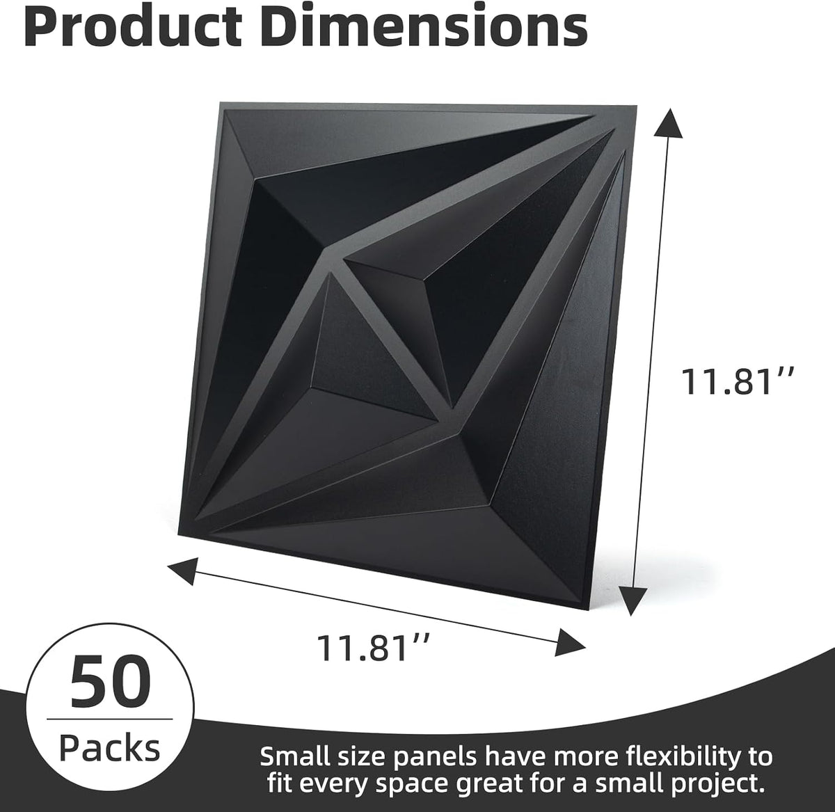50 Pack 3D Wall Panels, 12x12 Inch, Black | PVC Textured, 3 Layout Options, for Living Room Bedroom TV Background