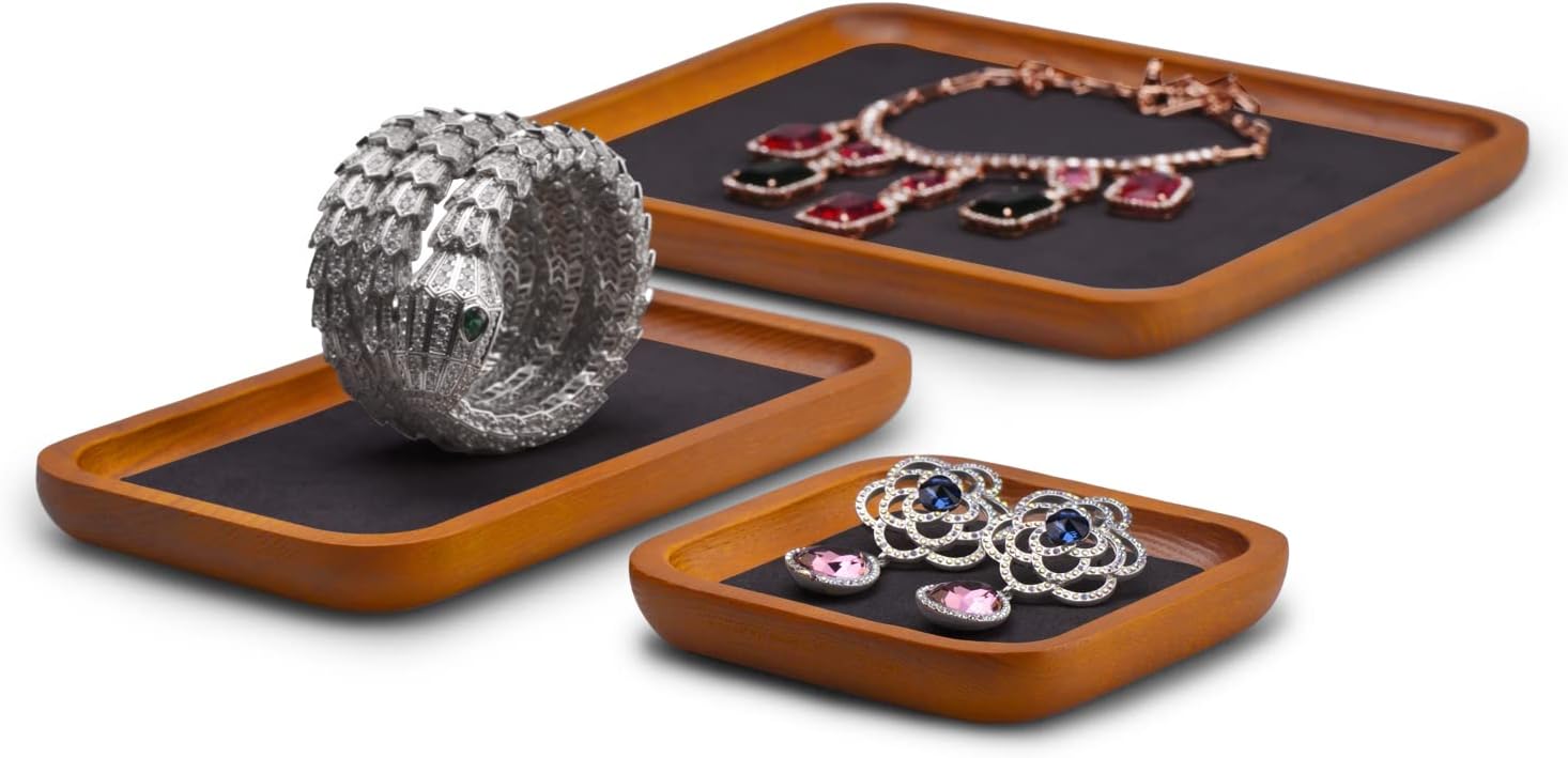 Solid Wood Jewelry Tray Jewelry Display Holder Showcase Watch Display / 7.87 x 7.08 x 0.59 / Grey
