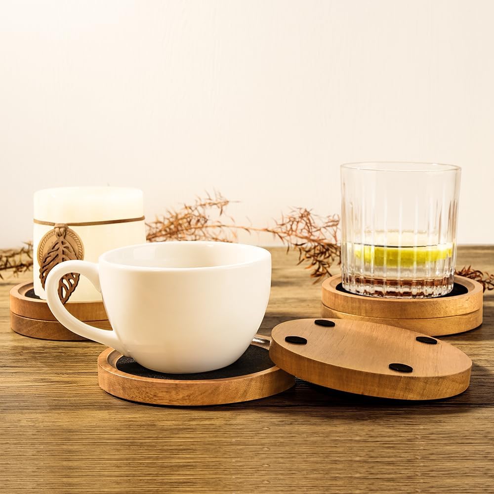 Holder / Wood Coasters for Drinks Absorbent / Black / 3.93 Inch