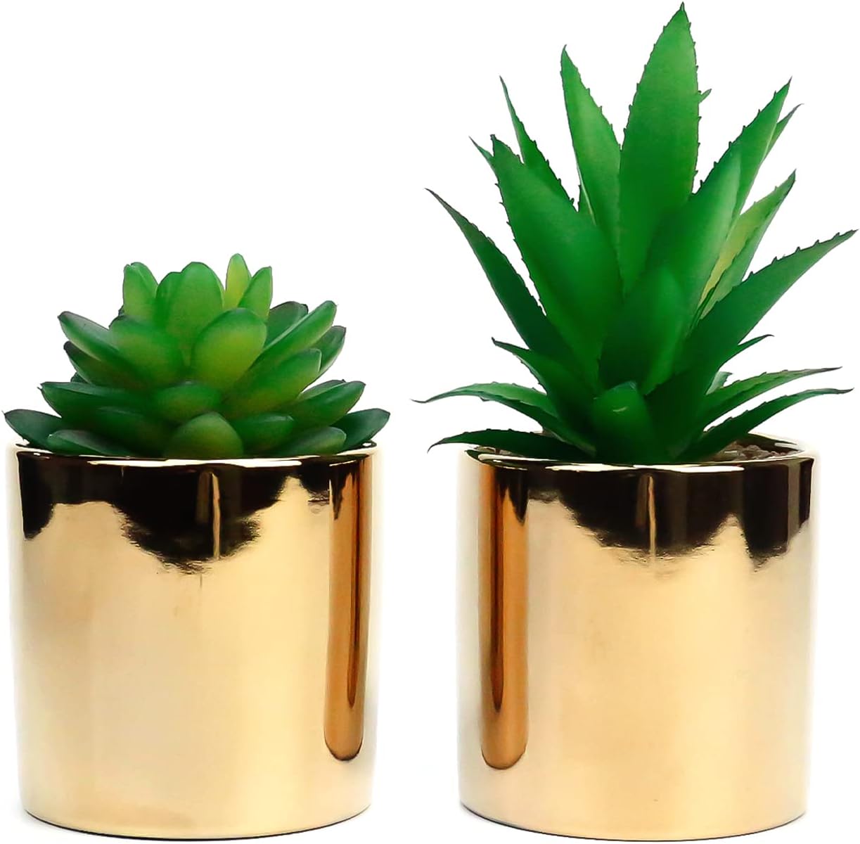 Faux Succulent Artificial Plants 7'' & 5'' in Pots Home Decoration Pots / Gold / Set of 2