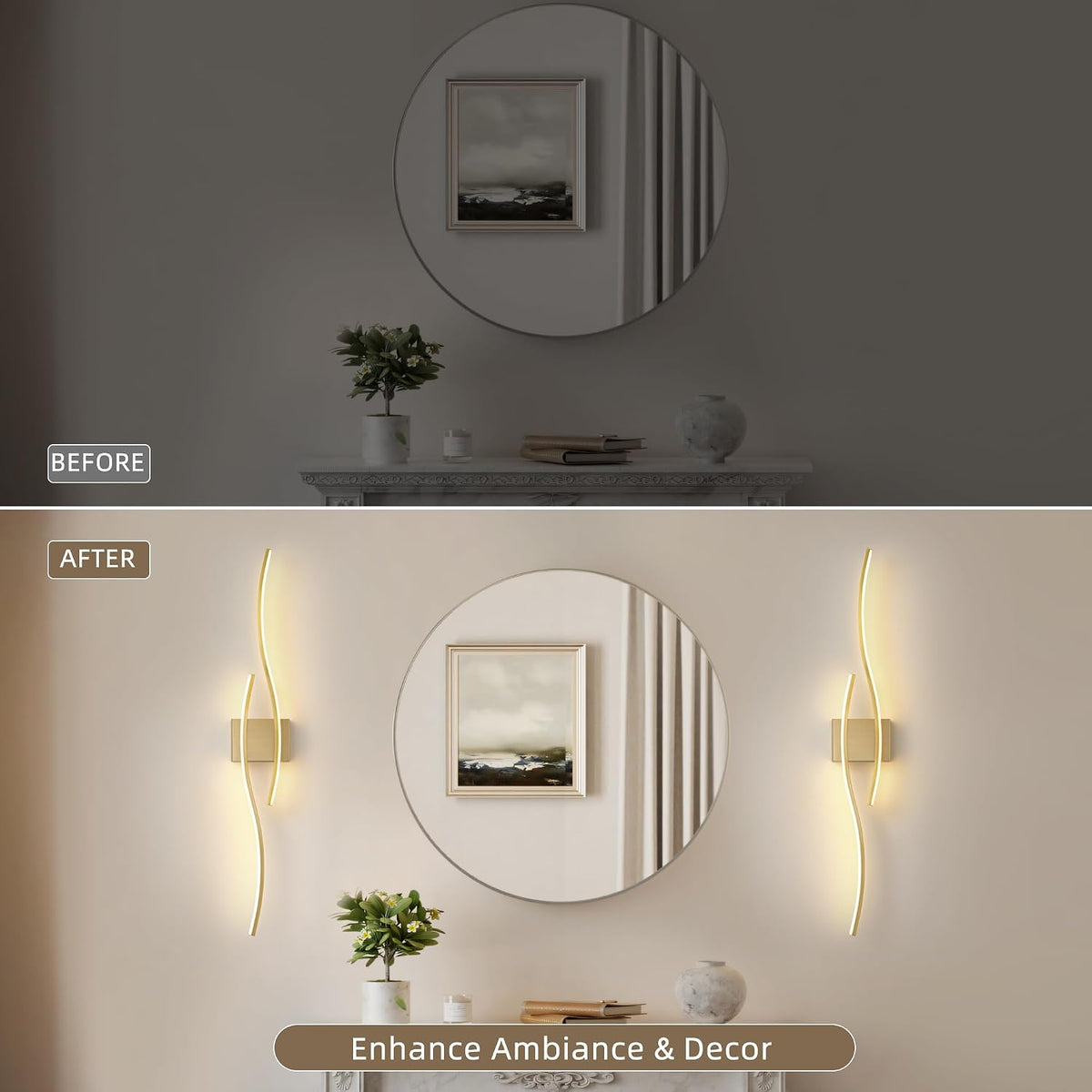 Wireless Wall Sconces Set of Two, Dimmable, 3CCT, Up to 65H Runtime | 3 Color Temps, Stepless Dimming, Timer, Modern