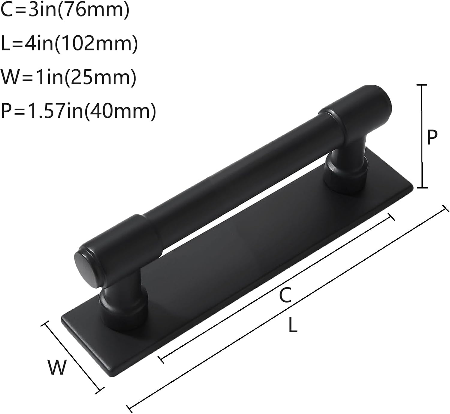 5 Pack 3 Inch(76 mm) Center to Center Black Cabinet Pull Backplate with Base Plate Zinc Solid Matte Black Kitchen