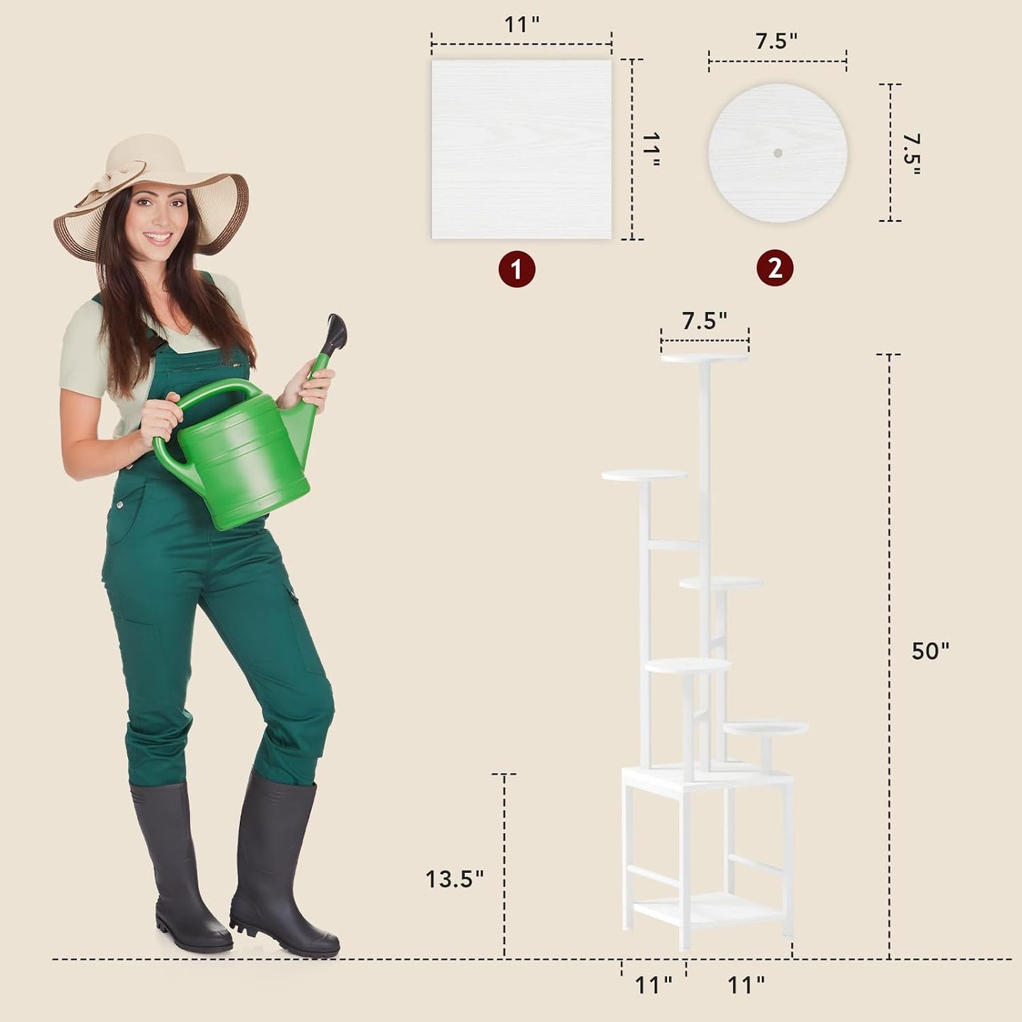 Plant Stand Indoor with Grow Light, 6-Tiered Tall Plant Stand Indoor, Metal Plant Shelf with Hanging Basket Hook and