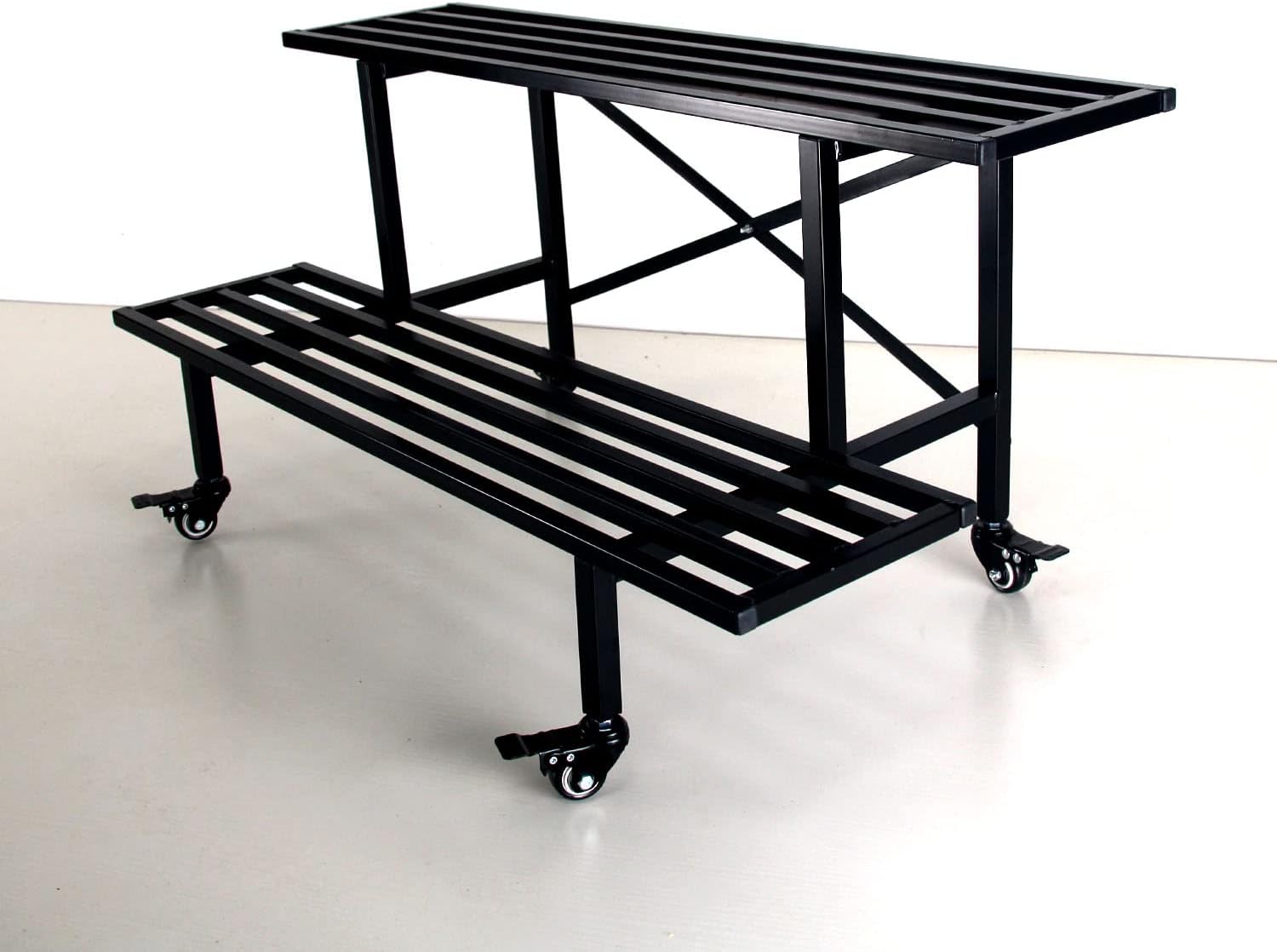 Zhongma 2 Tier Sturdy Metal Plant Stand with Wheels Heavy Duty Plant Holder for Home Indoor and Outdoor,L45.67 x W17.5