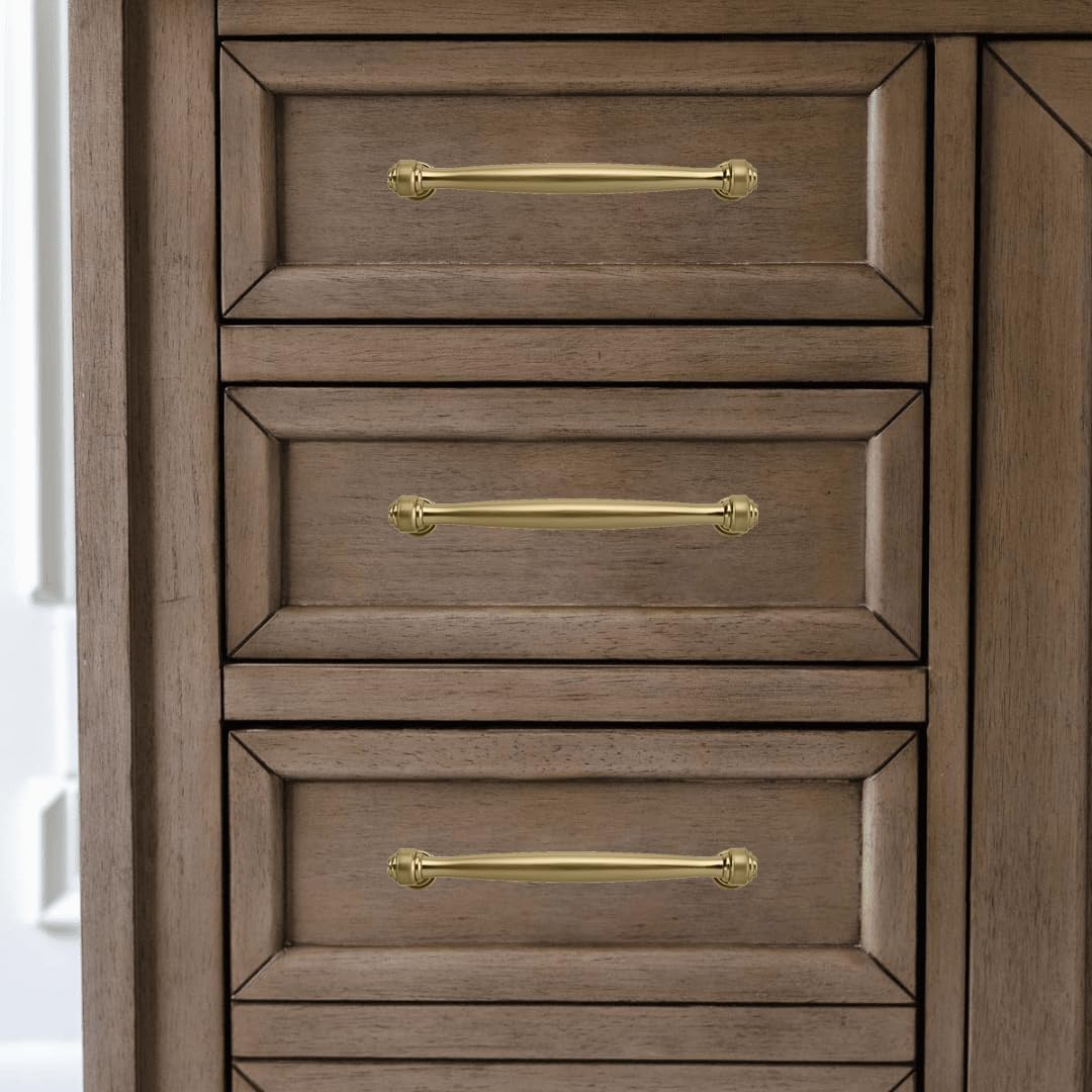 Cabinet Pulls Satin Brass Kitchen Cabinet / 5 Inch Hole Center / Brushed Brass / 5 Inch / Set of 6