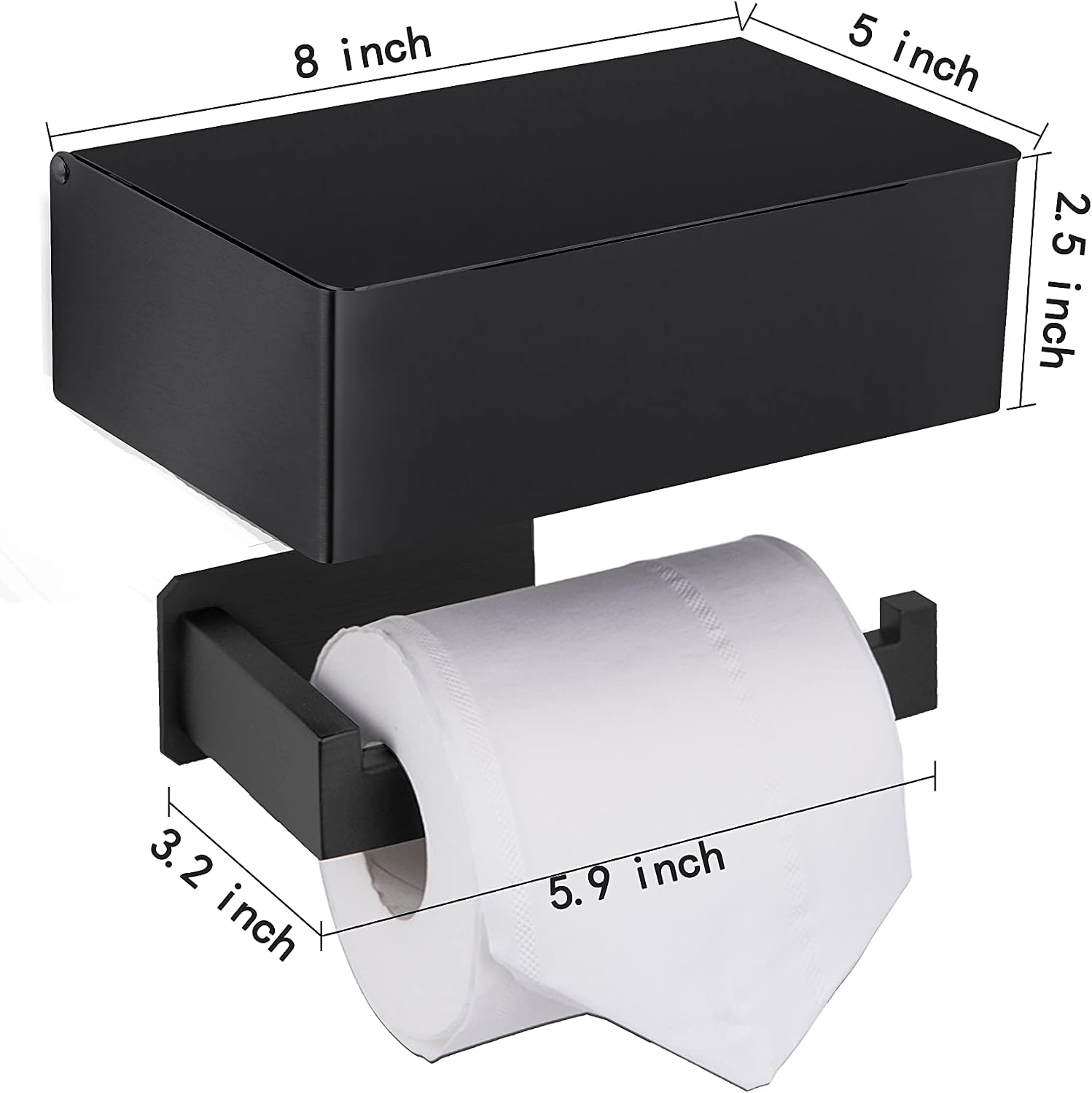 Adhesive Toilet Paper Holder with Shelf and Storage, Wall Mount Toilet Paper Roll Holder & Flushable Wipes Dispenser