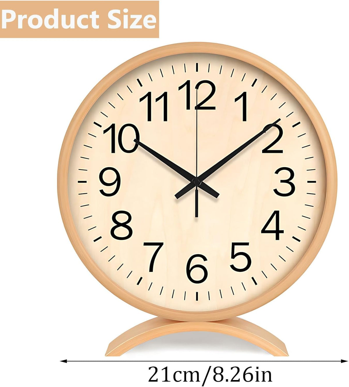 Maxspace Table Clock-8 Inch Silent Non-Ticking Wooden Timepiece Desk Clock, Battery Operated Decor Round Clock for