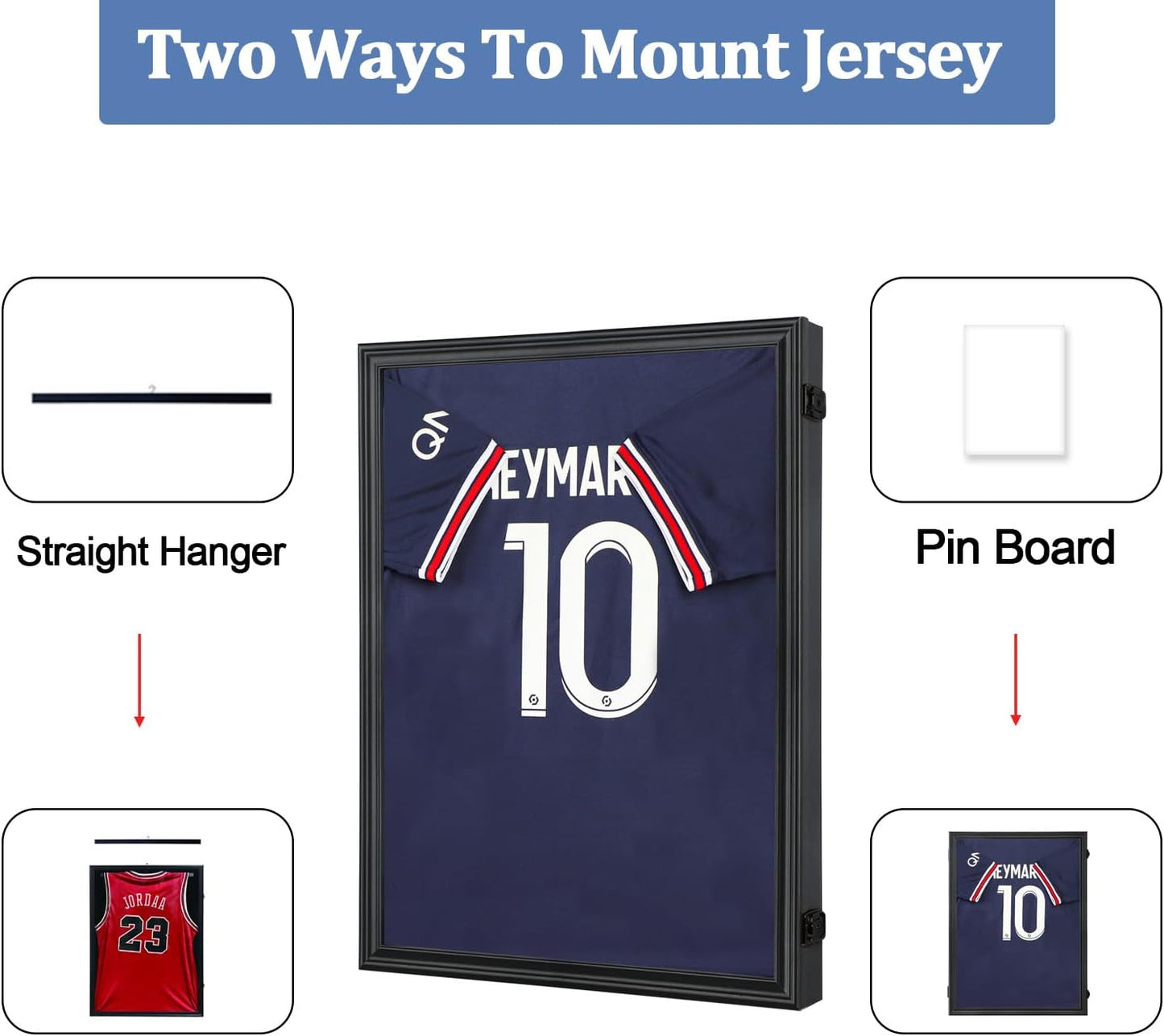 IHEIPYE Kids Jersey Frame Display Case Sport Small Jersey Shadow Box Black | Lockable, Black Lock, UV Protection
