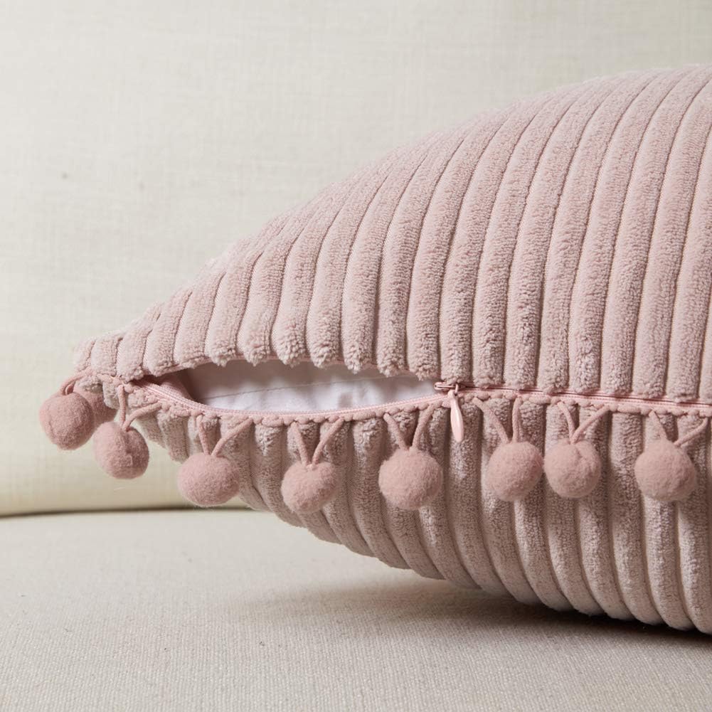 Soft Corduroy Solid Square Cushion Case Pillow Cases / 18 x 18 / Blush Pink / Set of 2