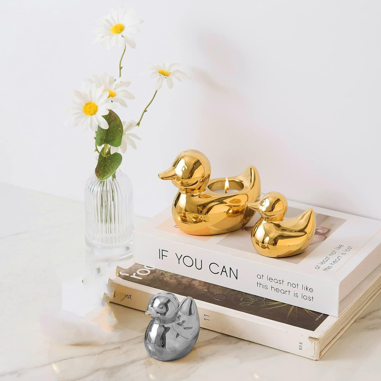 Home Decor Ceramic Duck Figurines / Silver