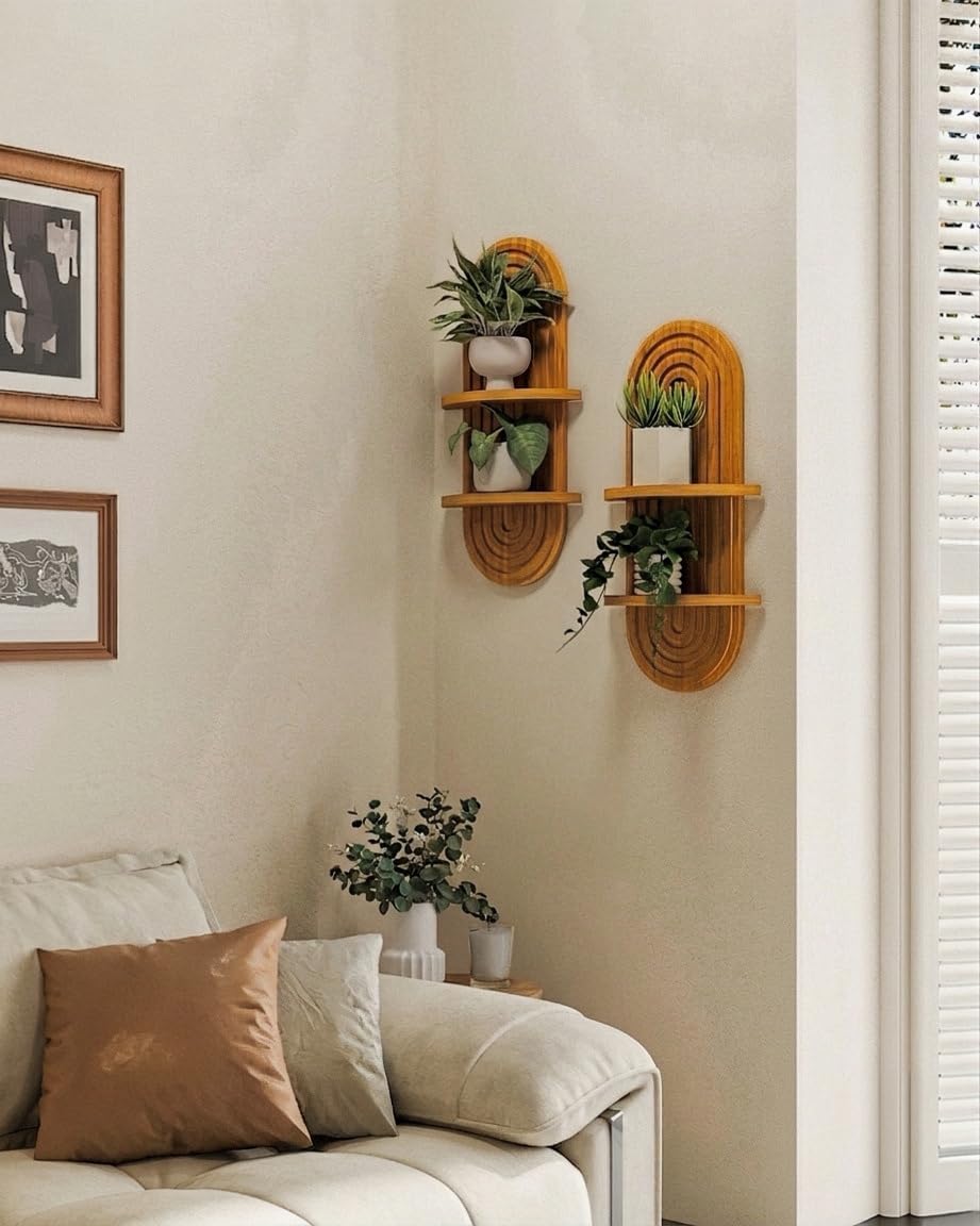 Boho Wall Decor Plant Wall Shelf / Brown / 16.7 / Set of 2