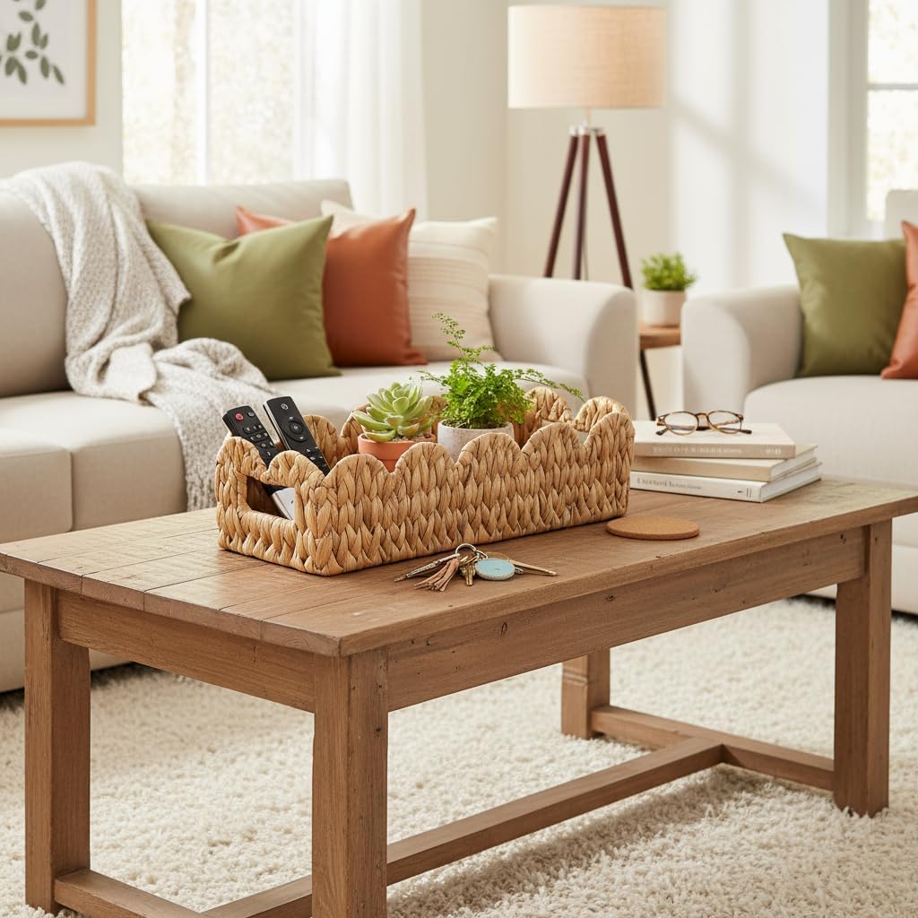 Scalloped Edge Wicker Basket for Toilet Paper Storage / Rectangle