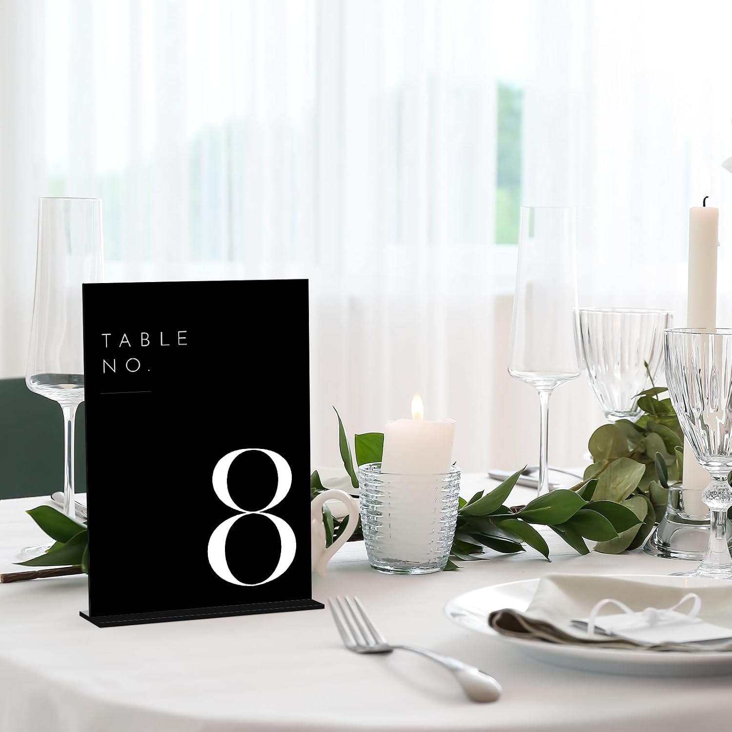 Black Wedding Table Numbers 1-25 with Stands, 5"x7" Black Acrylic Table Numbers with White Font, Perfect for Wedding