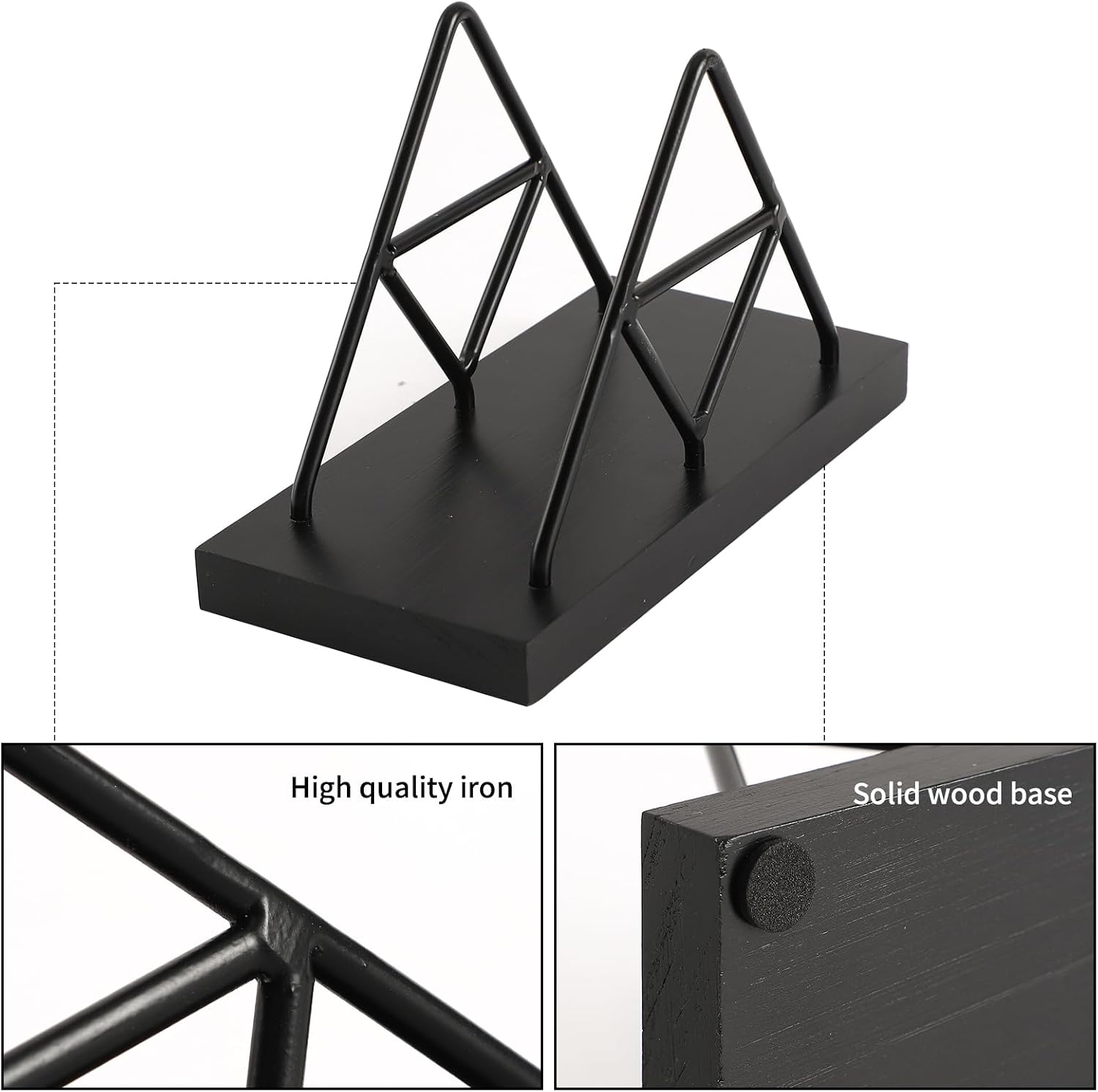 Metal Wire Triangle Shape & Wooden Paper Towel Holder / Black