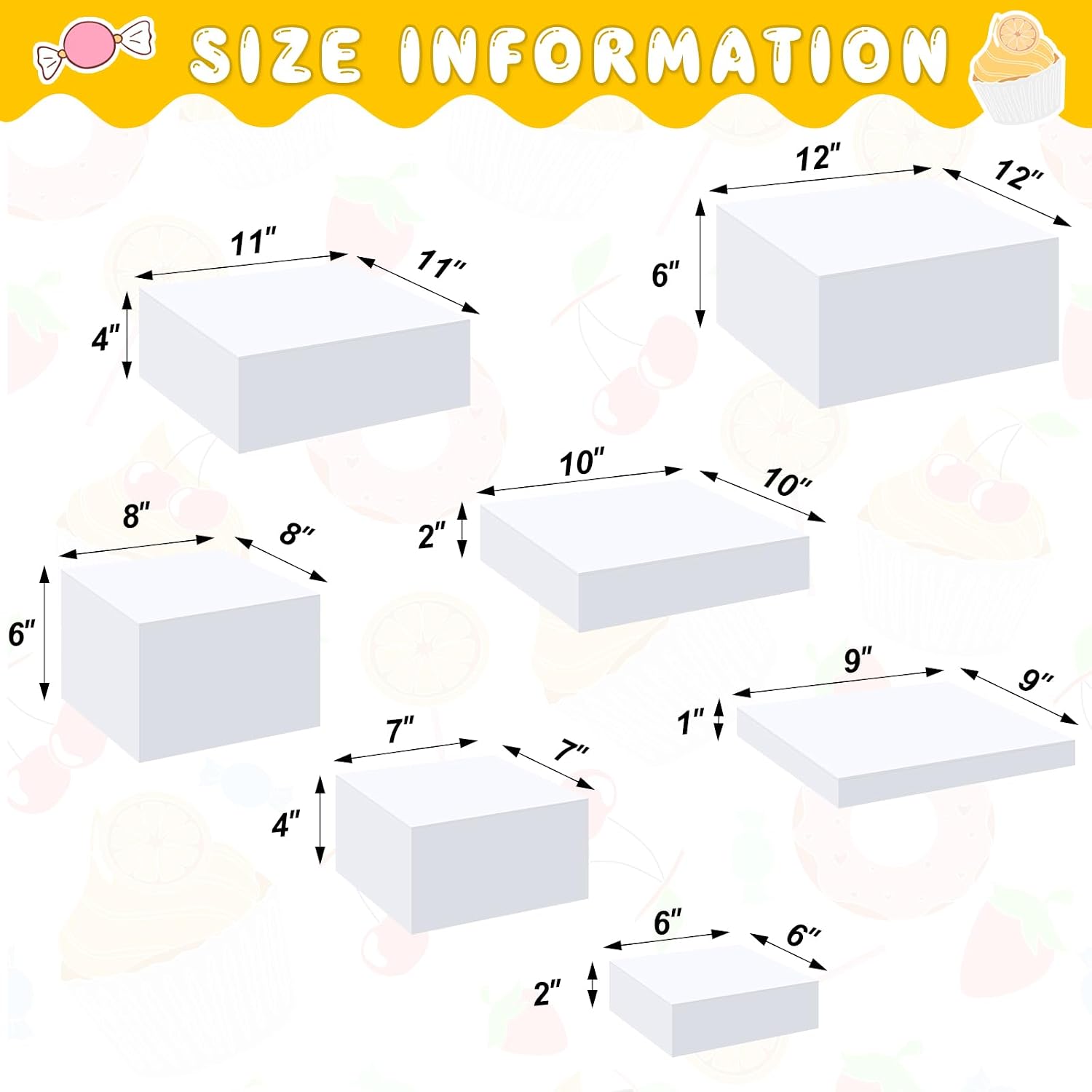 Large Buffet Risers Set " Acrylic Display Box Catering / White / 6" To 12 / Square / Set of 7