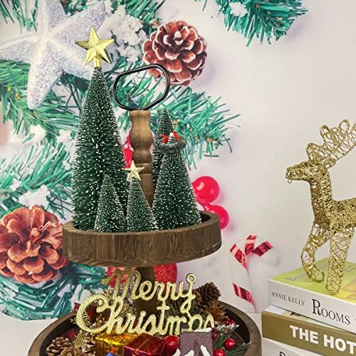 mini Christmas Tree Bottle Brush Christmas Trees with Wooden Bases Christmas Decorations for Party Table top decer Christmas Tree （5pcs）