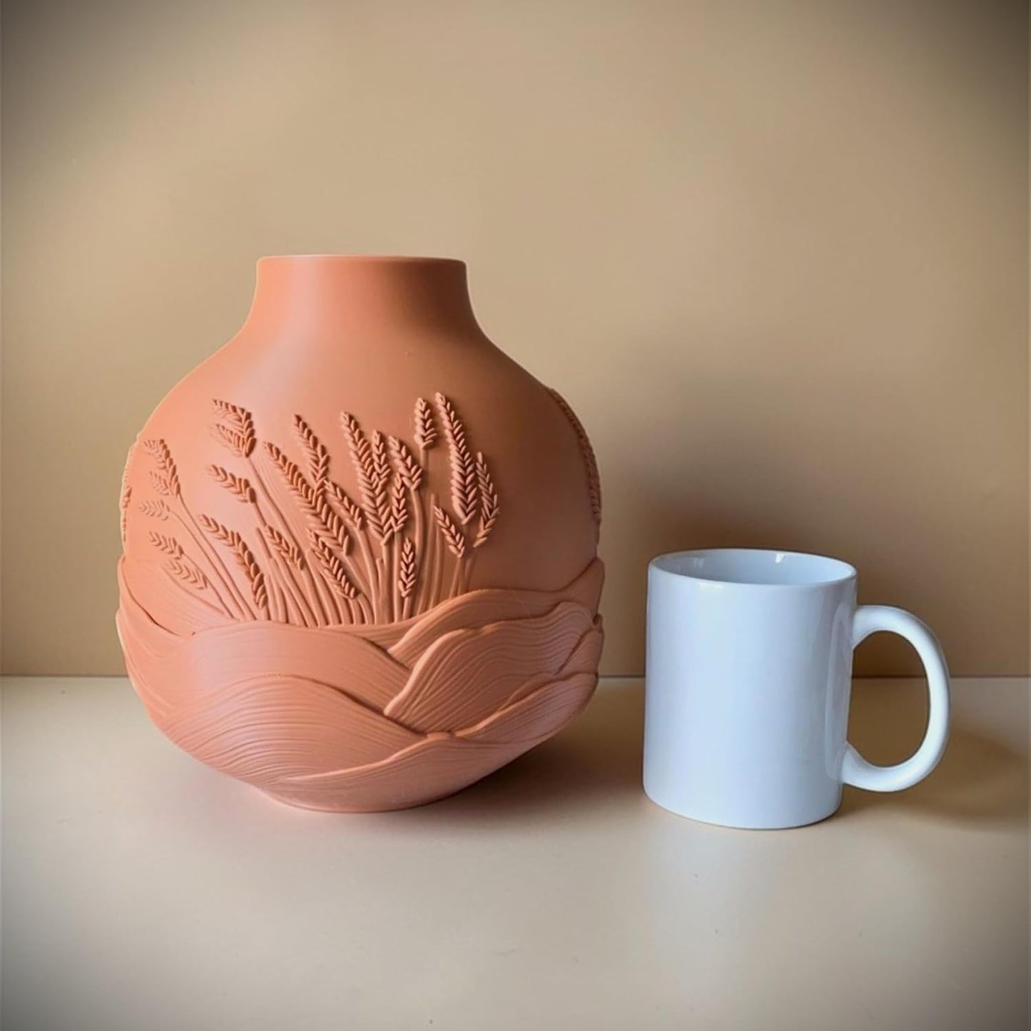 Sculptural 3D Printed Vase / 8.5 x 8 / Terracotta / Ivory