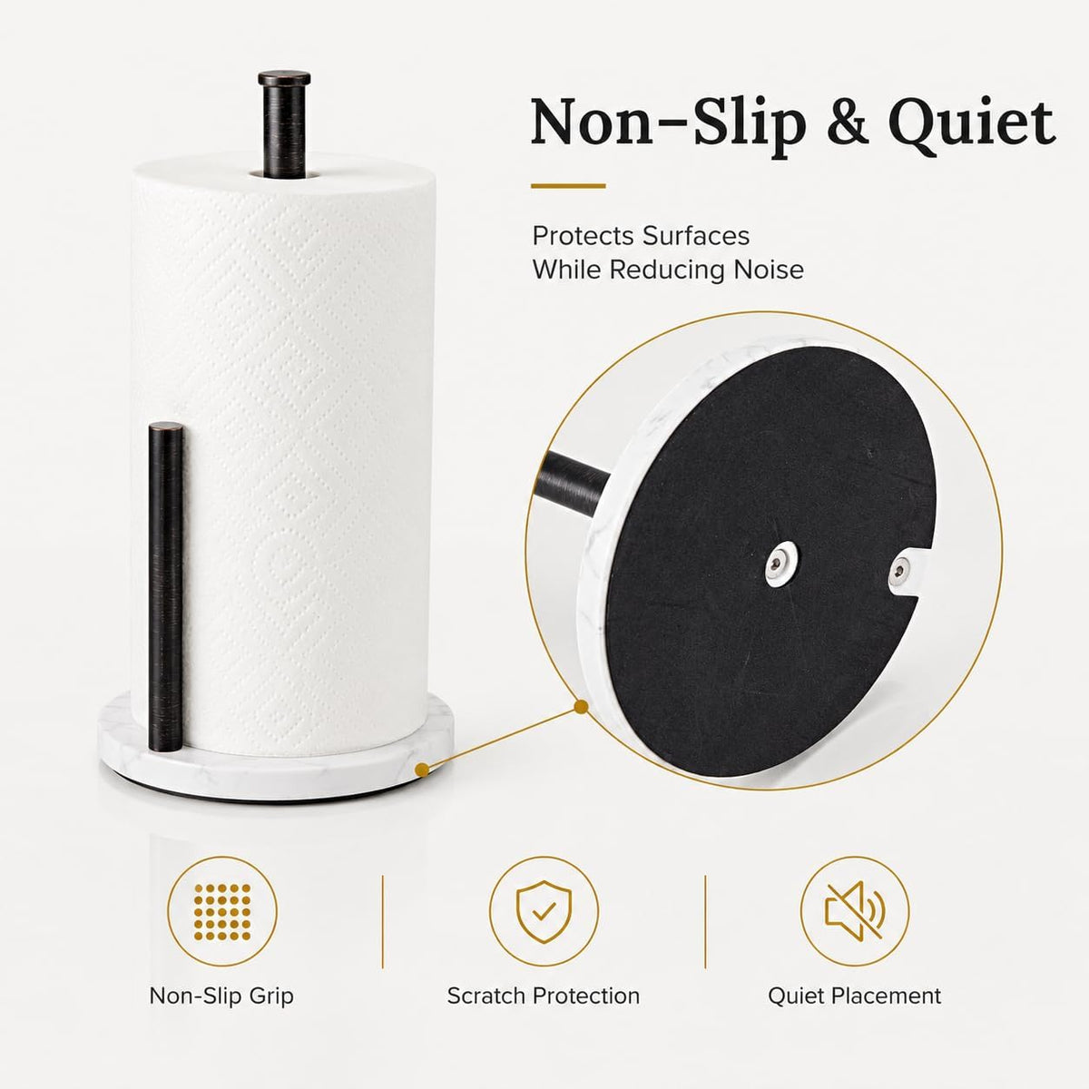 Oil Rubbed Bronze Paper Towel Holder for Kitchen Countertop, 304 Stainless Steel Roll Dispenser with White Engineered