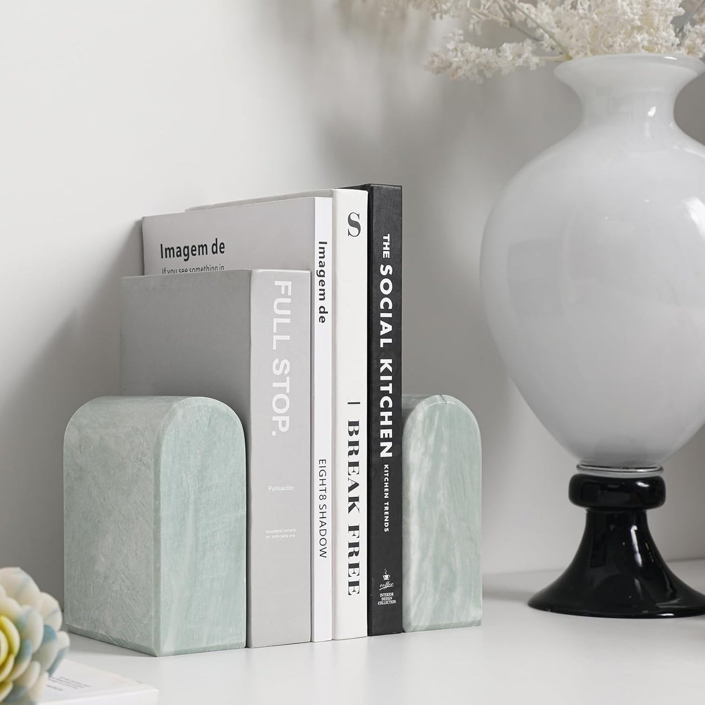 Marble Bookends / Stone Bookends Decorative / 2.5 x 4.7 x 5.7 / Light Green