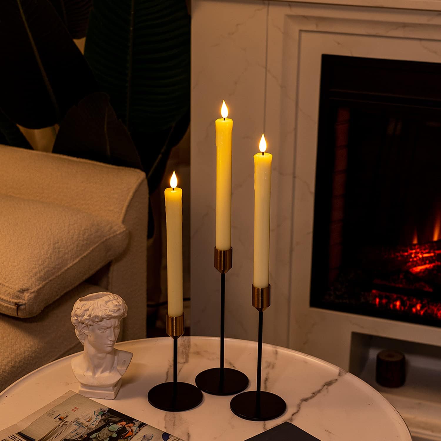 Homemory 12 Pcs Real Wax Flameless Taper Candles with Remote Timer and Dimmer, Battery Operated Candlesticks with
