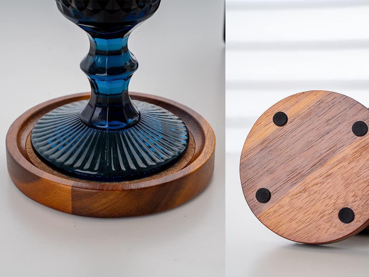 Holder / Acacia Wood Cork Coasters / Brown / Set of 6