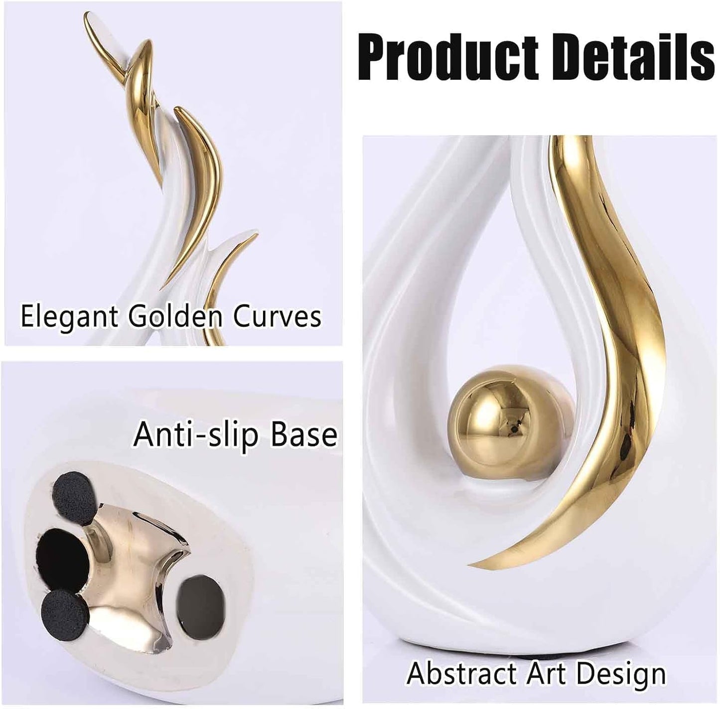 White and Gold Abstract Ceramic Sculptures / White Gold / Set of 2