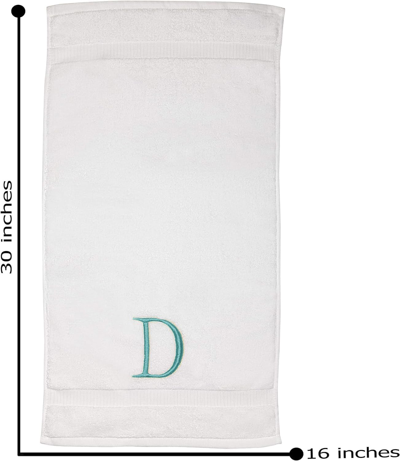 White with Teal Monogrammed Hand Towels for Bathroom - Set of 2 Letter D | Luxury Hotel Quality Initial Towels For