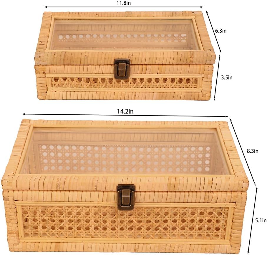 Wooden frame / Extra Large Rattan Decorative Box / Set of 2