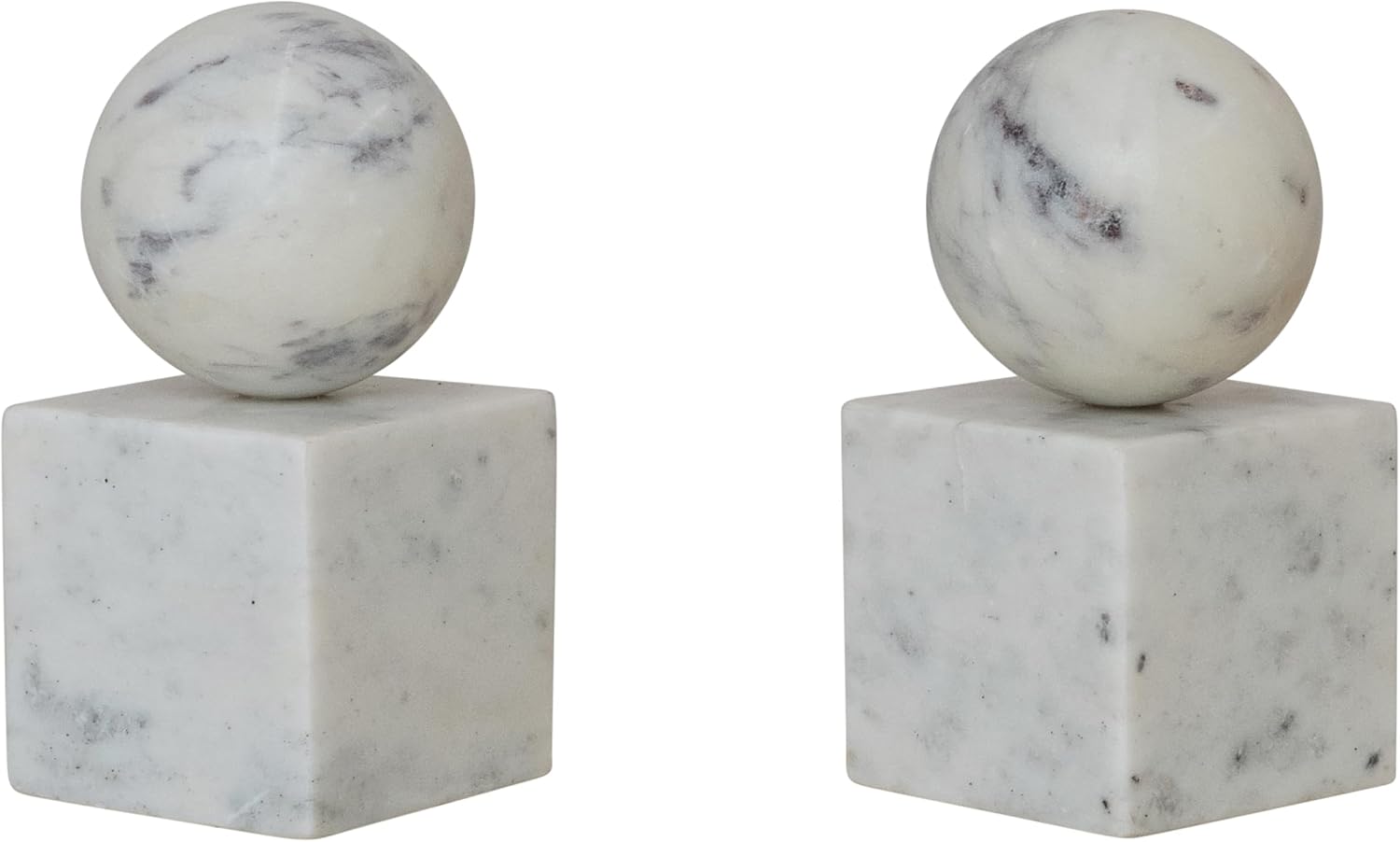 2-Piece Marble Geometric Bookends / White