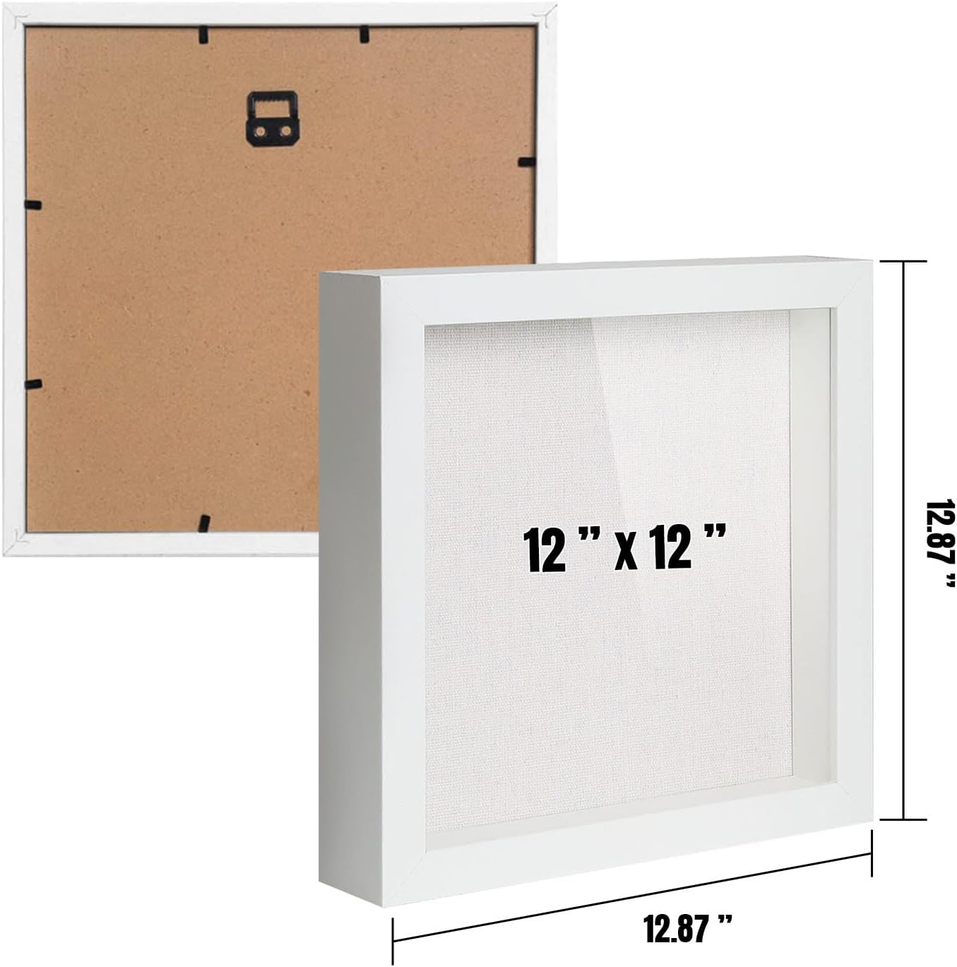 QDSSDECO 12x12 Shadow Box Frame with Linen Backboard & Real Glass, Wood Display Case, Deep Showcase to Hang The Photos