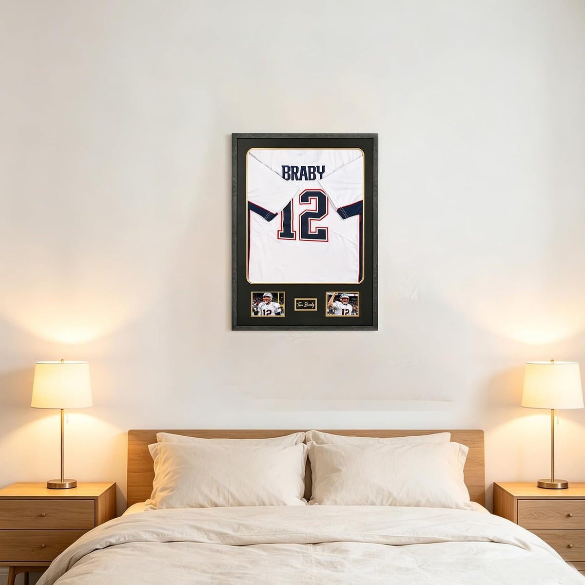KCRasan Tempered Glass Jersey Frame Display Case with Black Gold Mat | Wooden Sport Jersey Shadow Box Frame with