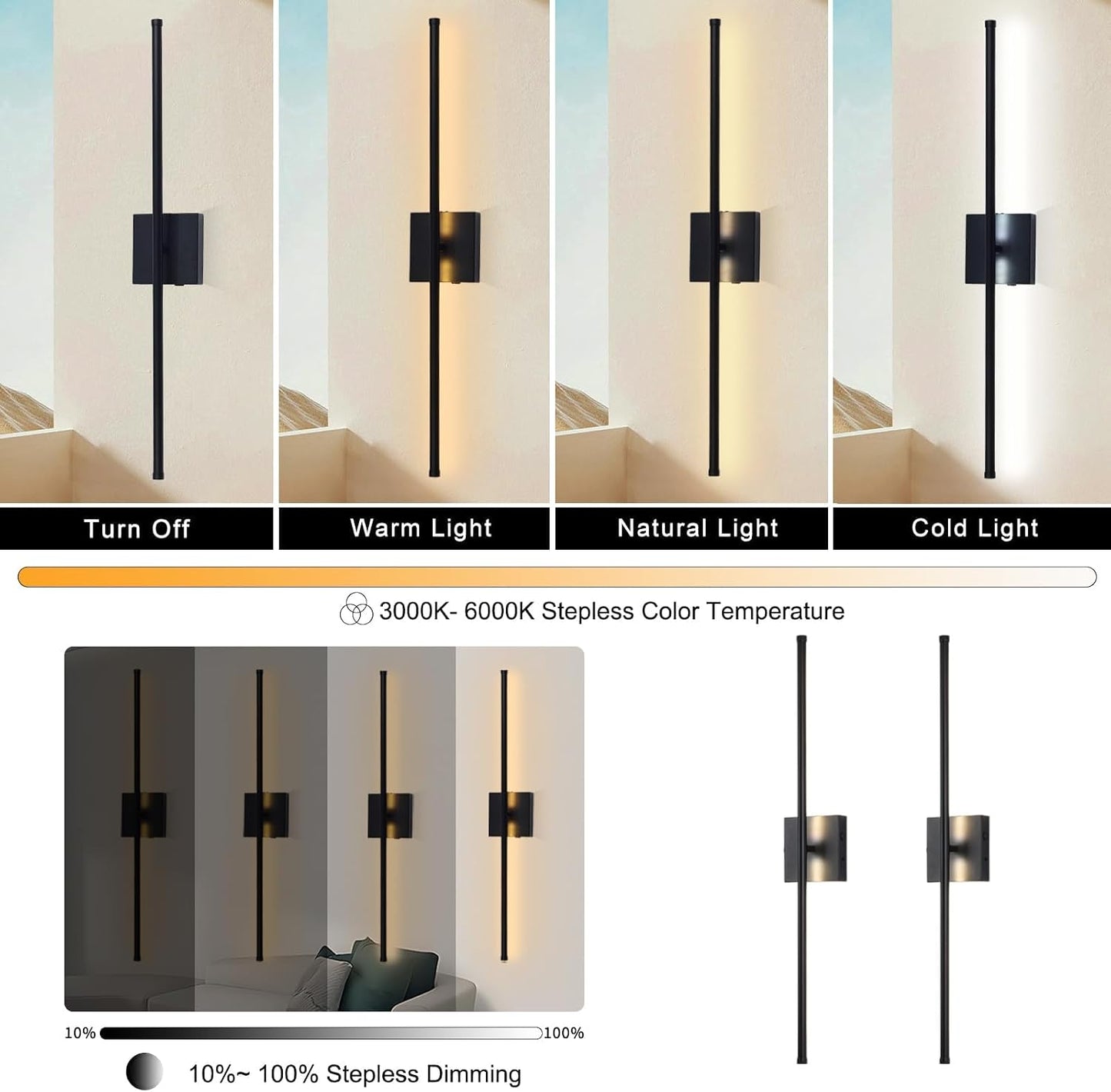15800 mAh Battery Operated Wall Sconces with Remote Control Dimmable Wall Sconces Set of Two 3000K LED Matt Black