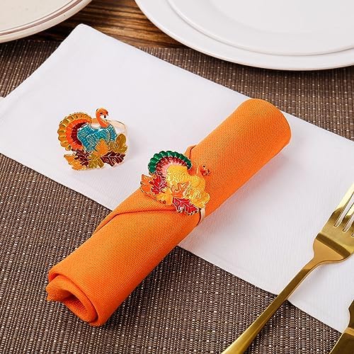 Thanksgiving Turkey Napkin Rings Set of 8, Fall Napkin Rings Metal Napkin Holders Gold Serviette Buckles for Thanksgiving Autumn Party Home Kitchen Dinner Table Celebration (Turkey)