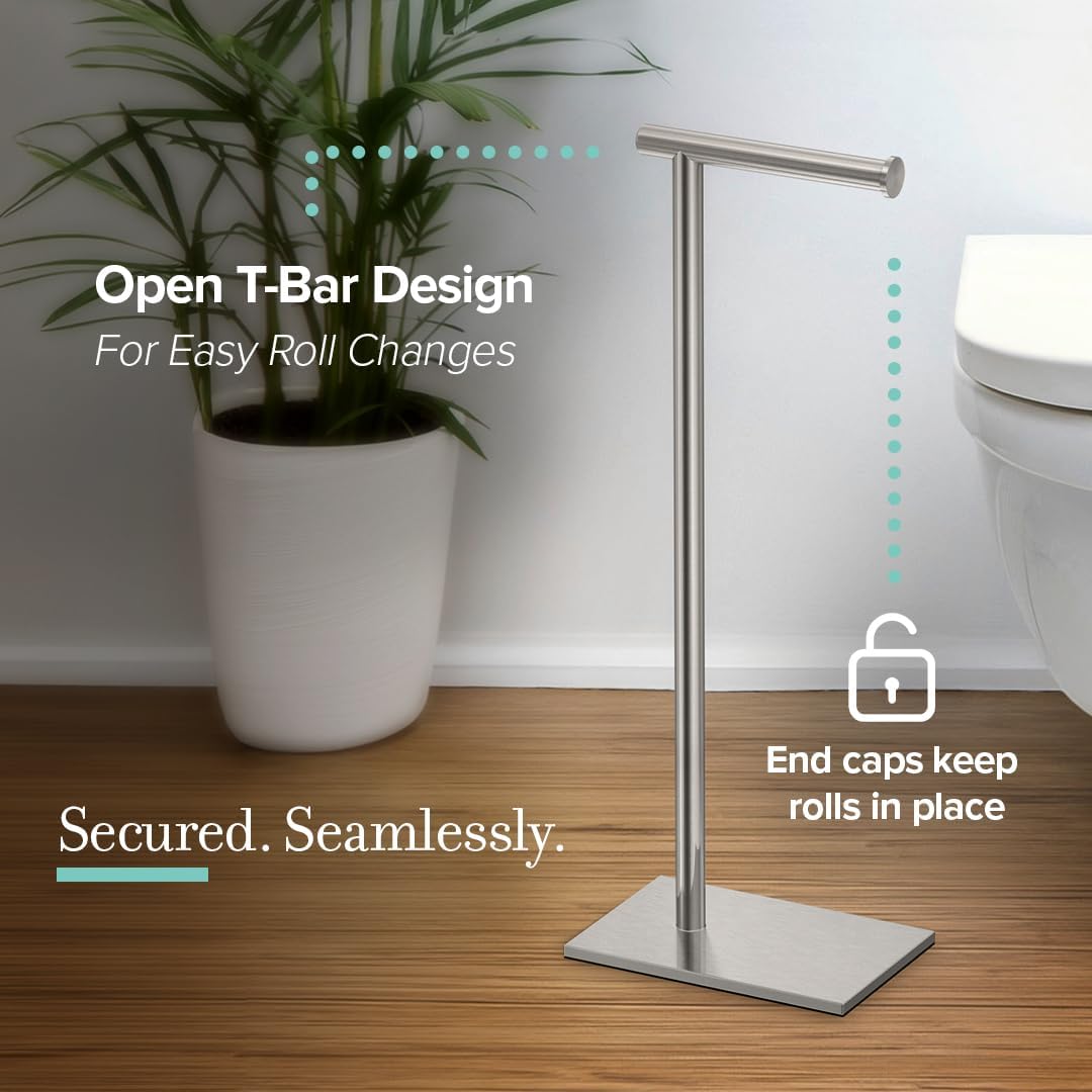 Gatco 1431C Modern Rectangle Base Freestanding Toilet Paper Holder, 21.25" Chrome with Weighted Base