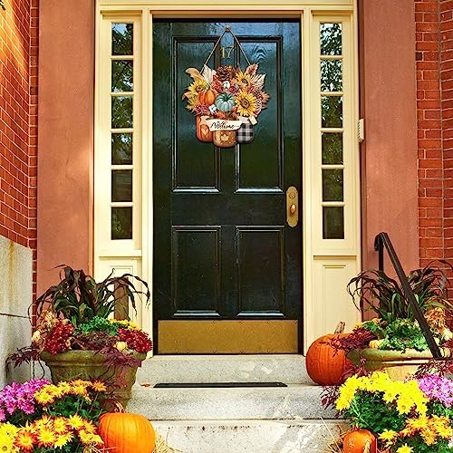 Boao Fall Door Decor Wooden Pumpkin Hanger Welcome Sign for Front Door