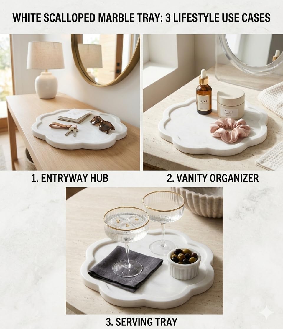Marble Scalloped Tray / Traditional-02 / White / 10 x 10 x 0.6