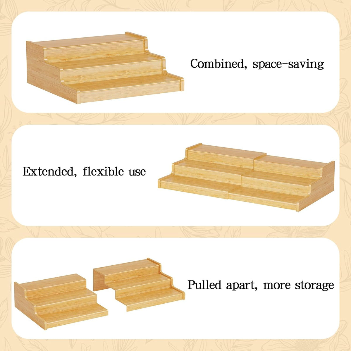 Expandable Bamboo Can Display Organizer for Pantry, 3-Tier Can Storage | Easy-Access Adjustable Can Shelf for Cabinets
