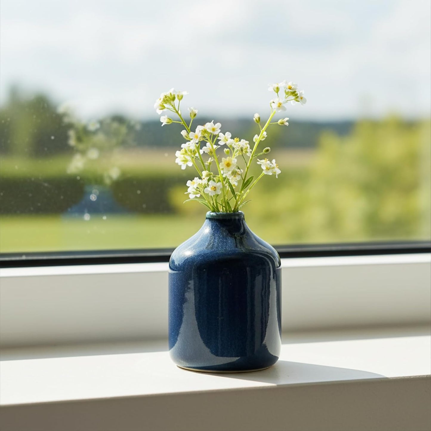 Blue Ceramic Vase for Pampas Grass / Dark Blue / 4 Inch