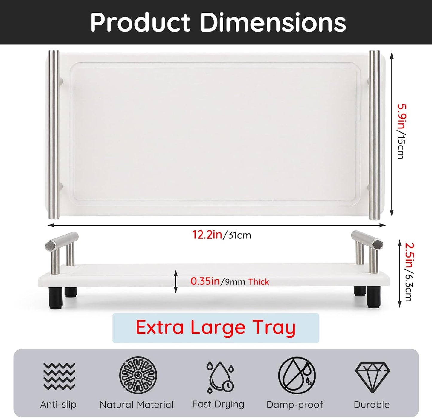 Countertop Organizer / in Quick Dry Stone Sink Tray / White-silver / 12.2 x 5.9 x 2.5