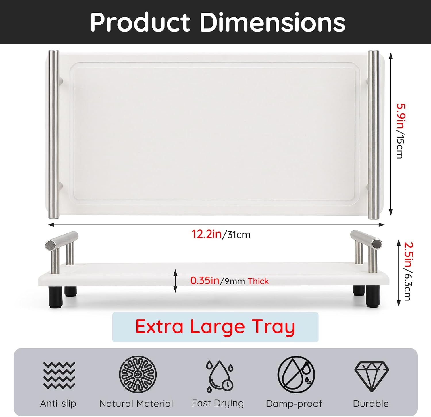 Countertop Organizer / in Quick Dry Stone Sink Tray / White-silver / 12.2 x 5.9 x 2.5
