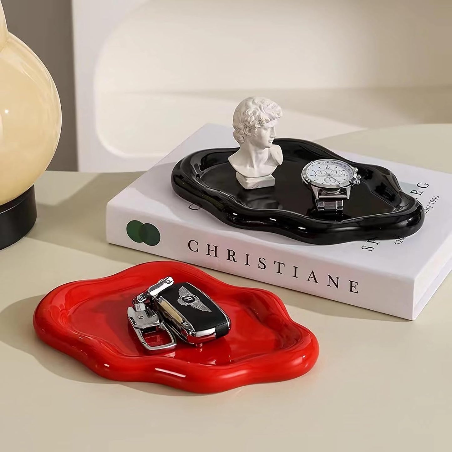 Ceramic Jewelry Tray Dish for Ring Key Trinket / Black