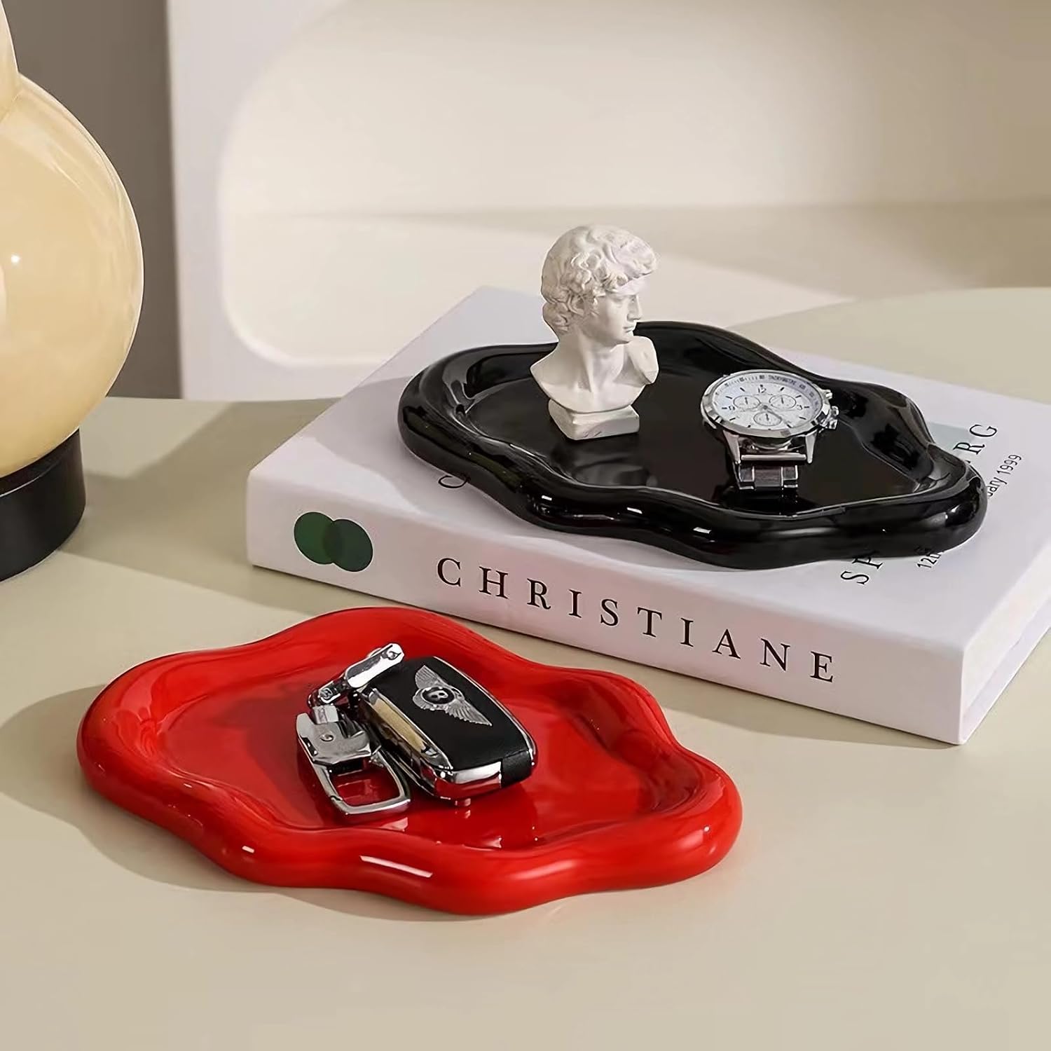 Ceramic Jewelry Tray Dish for Ring Key Trinket / Black