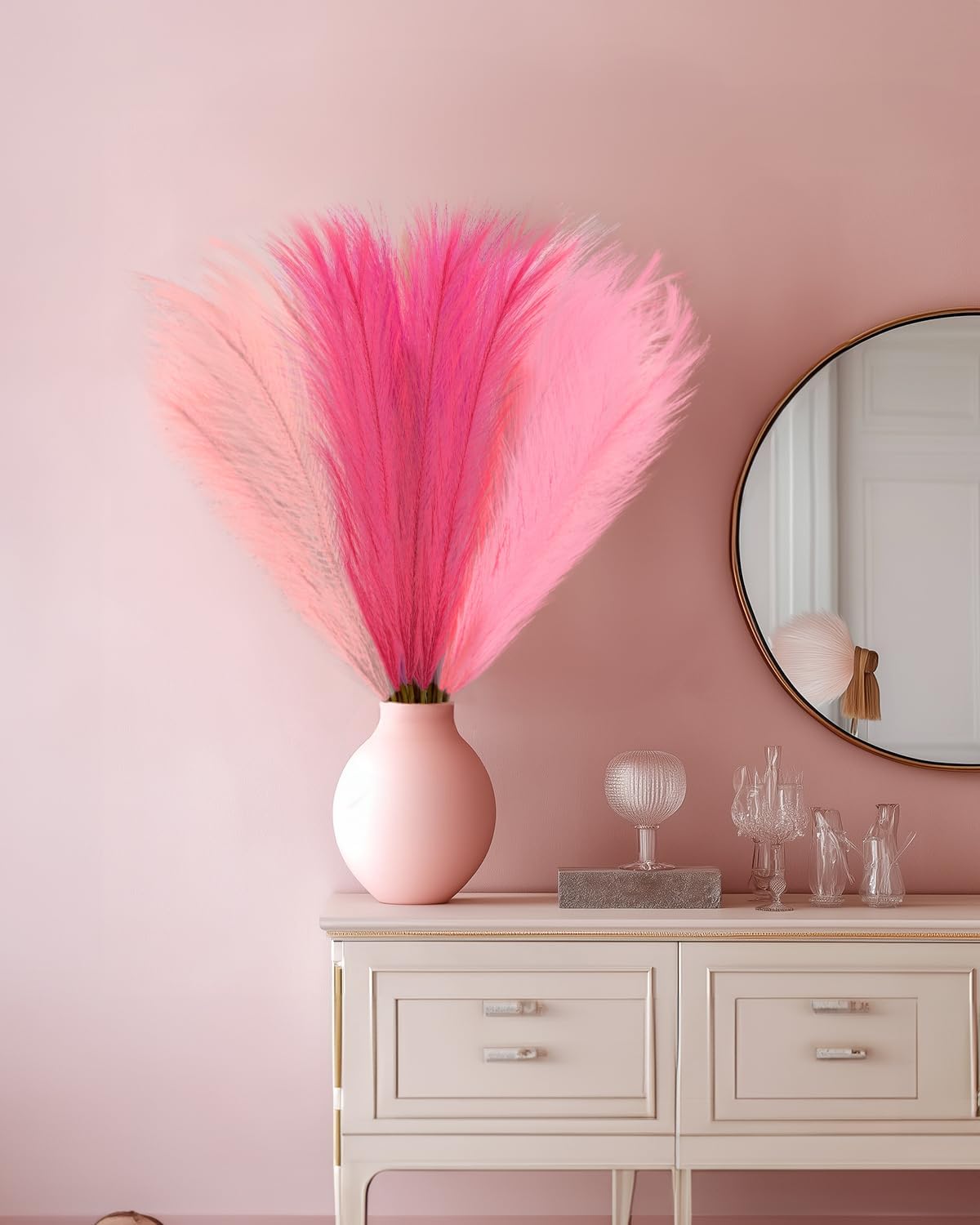 Hot Short Artificial Pompous Grass Fluffy Fake Pompas Grass Branches / 21.7 Inch / Pink / Set of 48