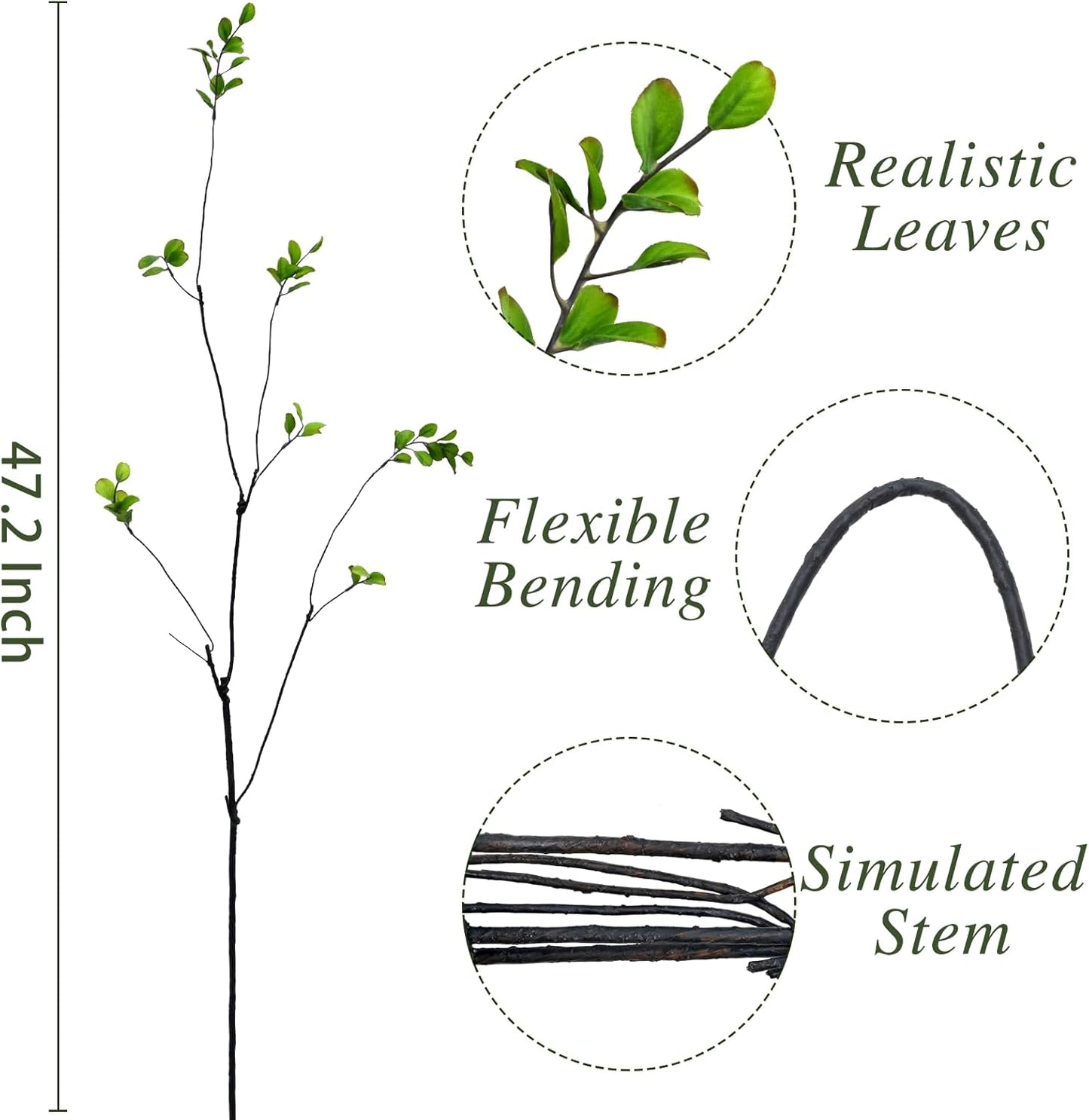 Artificial Ficus Branches for Vase / Green / 47 Inch / Set of 4