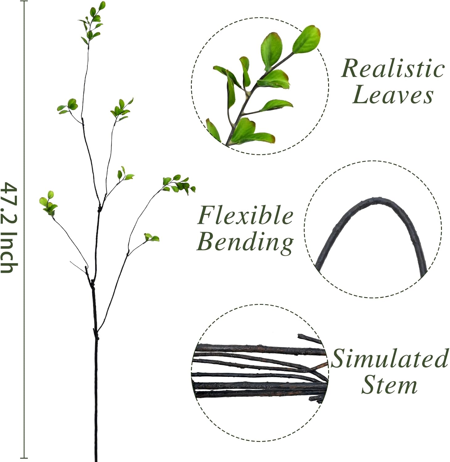 Artificial Ficus Branches for Vase / Green / 47 Inch / Set of 4