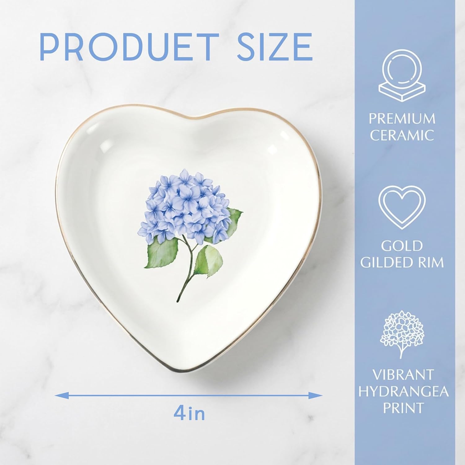 Hydrangea Flower Ring Dish Heart Shaped Ceramic Jewelry Tray Watercolor Floral Trinket Dish / Blue